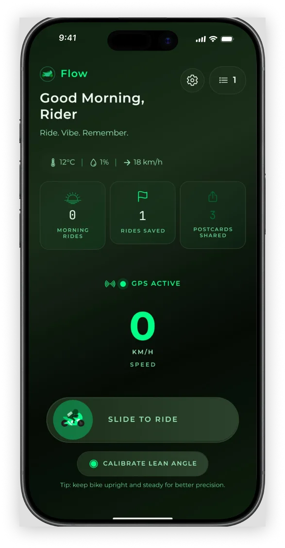 Flow app — schermata di registrazione con GPS attivo